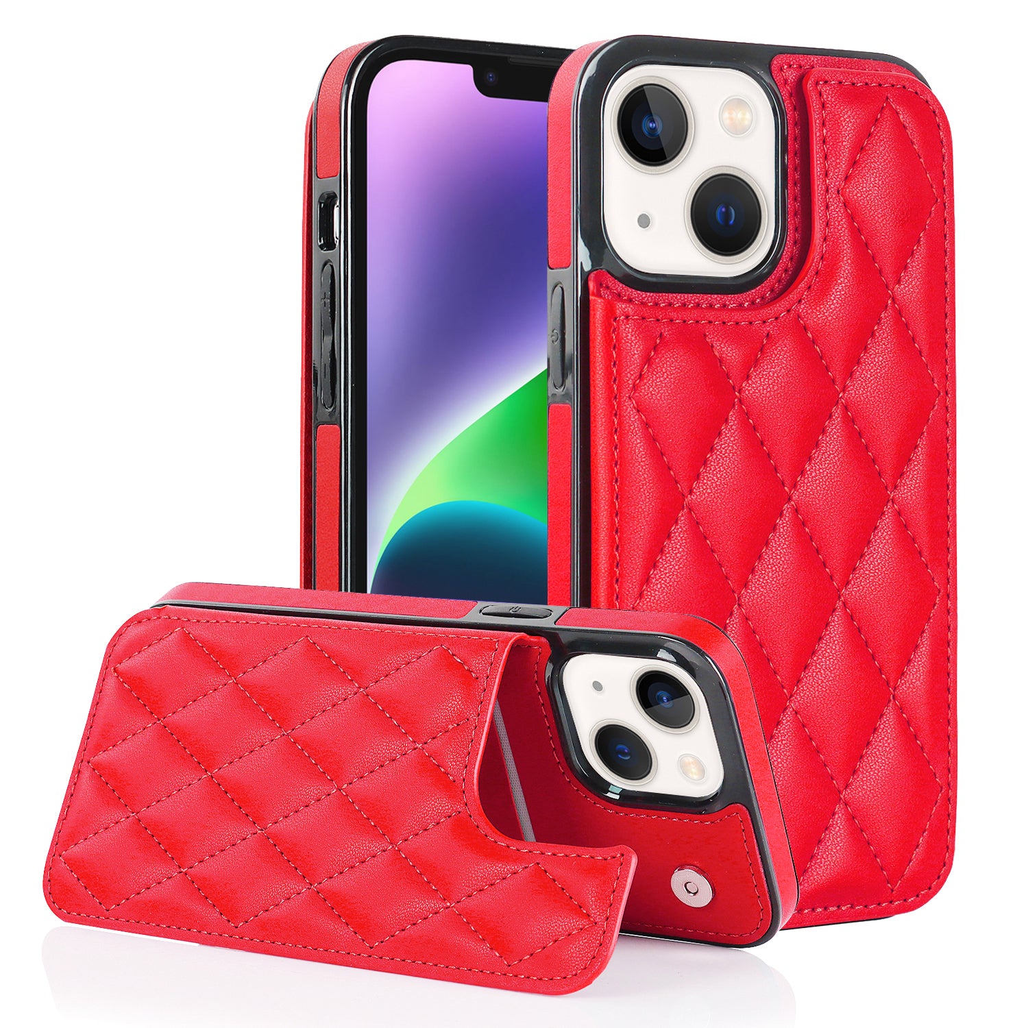 Anti-Dust Phone Cover for iPhone 14 Magnetic Button Kickstand Card Slot PU Leather TPU Phone Case Anti-Dust Phone Cover for iPhone 14 Magnetic Button Kickstand Card Slot PU Leather TPU Phone Case